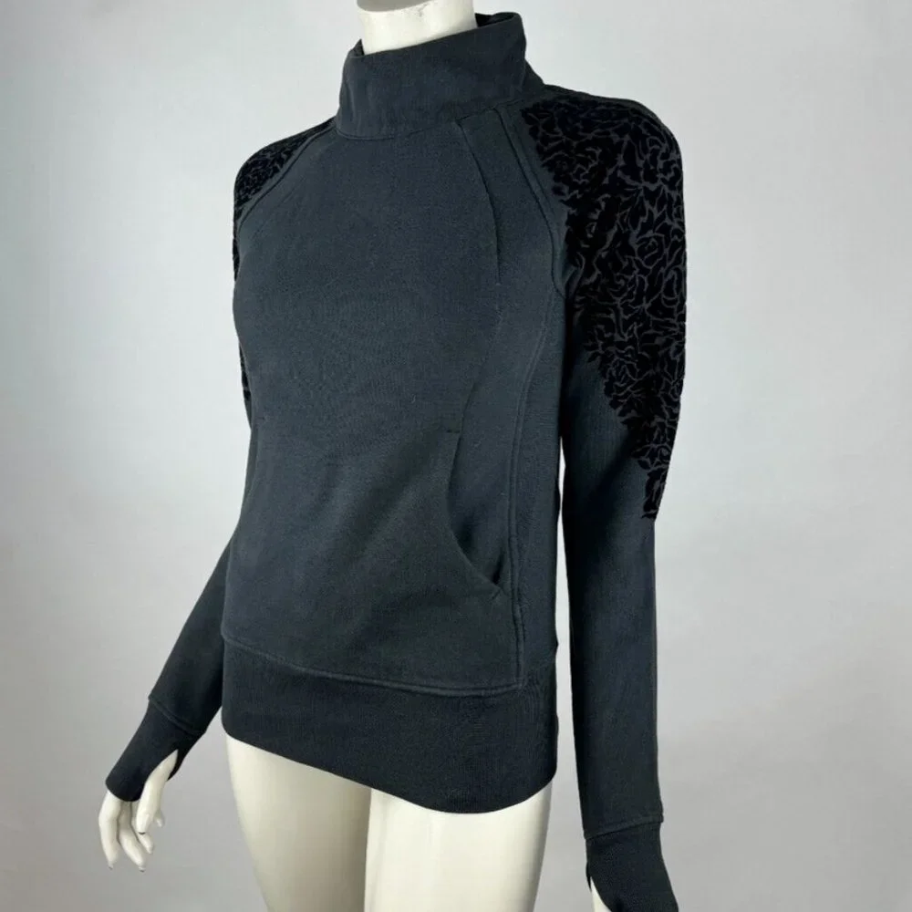 Lululemon Floral Flock Pullover Women 4 Long Sleeve Cotton Terry Sweater Pockets